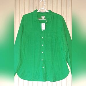 New J. Crew Double Gauze Cotton Button Up Top Lightweight Kelly Green  Size LRG